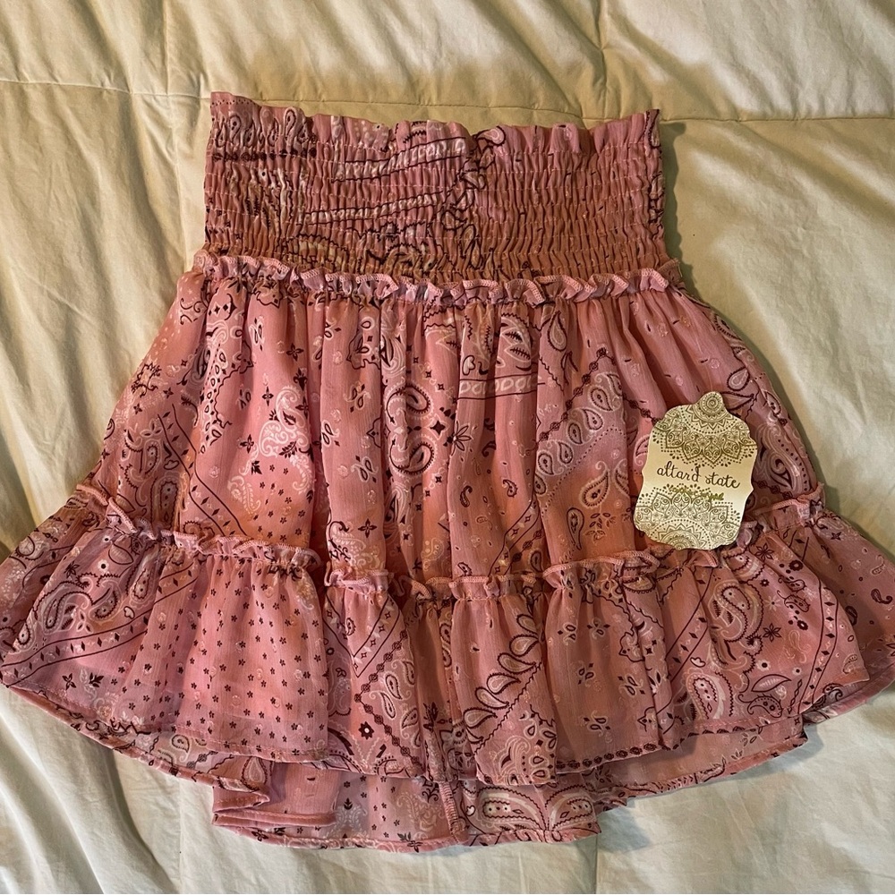 NWT Altar'd State Pink Paisley Mini Skirt